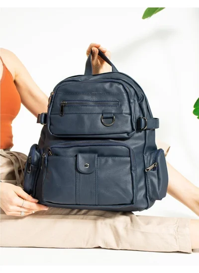 Çanta Trend Bag Trend Women's Navy Blue Washed Leather Large Size Backpack