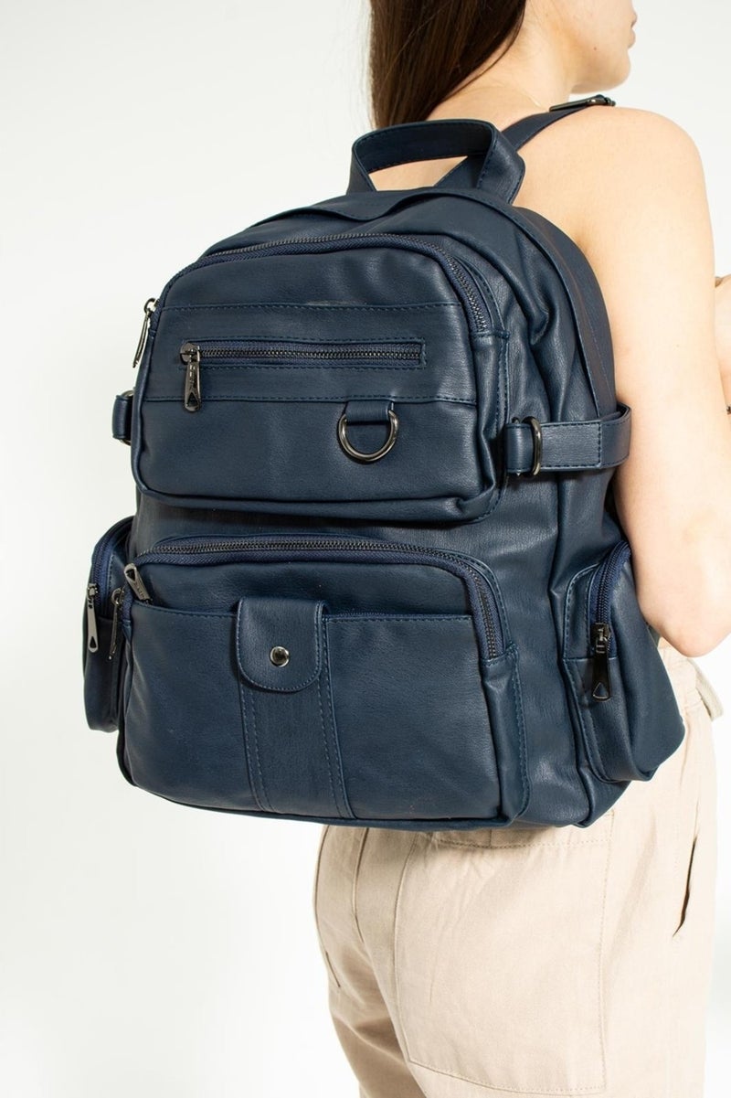 Çanta Trend Bag Trend Women's Navy Blue Washed Leather Large Size Backpack  - Image 3