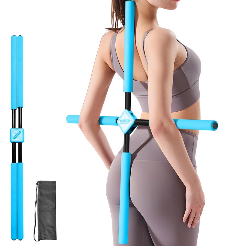 LIEWEILS Posture Corrector Yoga Cross Stick Yoga Stick Posture Corrector Back Pain Relief for Men Women Stretcher and Straightener for Upper and Lower Back Back Straightener Posture Corrector Blue01 - Image 2