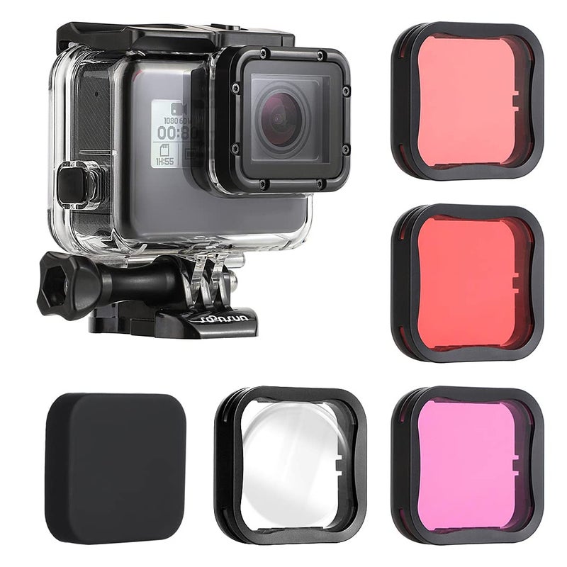 SOONSUN Waterproof Housing Case with 4 Dive Filters for GoPro Hero 7 6 5 Black and Hero (2018) â€“ Red, Light Red, Magenta, 5X Macro Filters for Underwater Video & Photography - Image 1