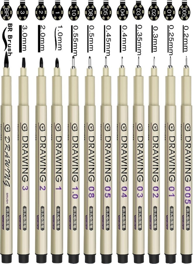 Swarush 12 Pieces Black Fine Point Pens Set with Different Nib Sizes – Extra Fine Point Type for Calligraphy, Drawing, Writing, Designing, Comic, Waterproof & Quick Drying - Image 2