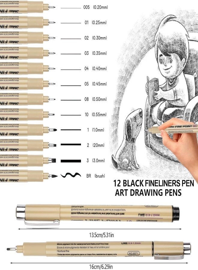 Swarush 12 Pieces Black Fine Point Pens Set with Different Nib Sizes – Extra Fine Point Type for Calligraphy, Drawing, Writing, Designing, Comic, Waterproof & Quick Drying - Image 3