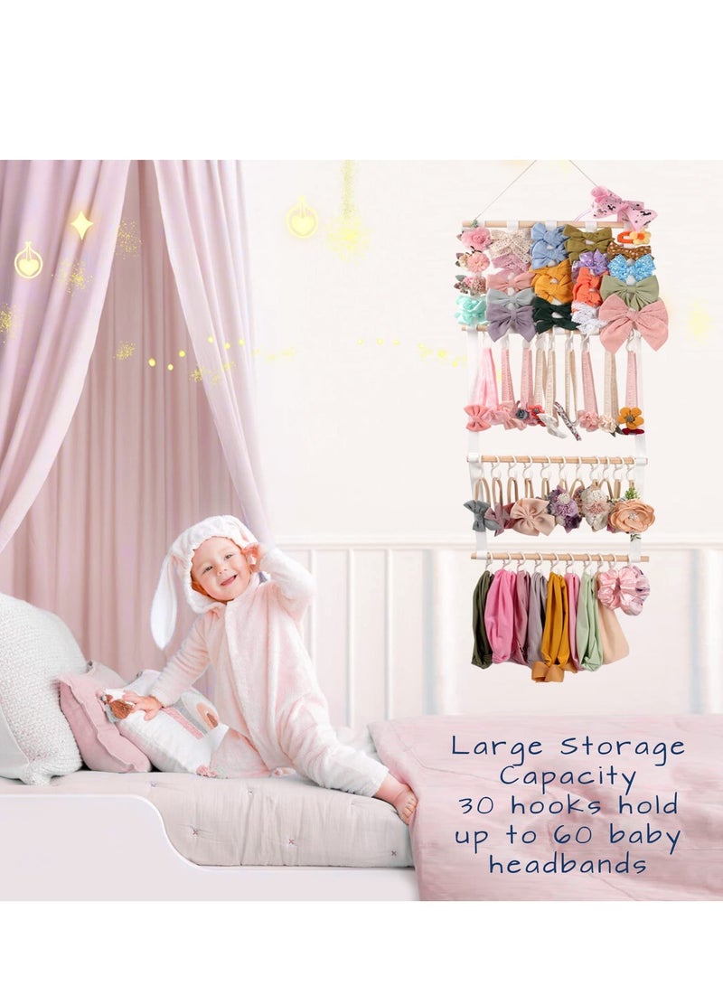 إسكدنيا Headband Holder Hair Bows Organizer Holder with 30 Hooks for Girls Hanging Baby Headbands Organizer Large Capacity Easy to Assemble Space Saving for Wall Door or Closet in Girls Room - Image 4