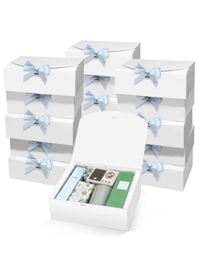 15 PCs Gift Boxes with Lids, White 10X8X4 Inch Gift Boxes, Bridesmaid Proposal Box with Ribbon, Kraft Paper Boxes for Wedding, Packaging, Present, Birthday, Christmas, Party - Image 1