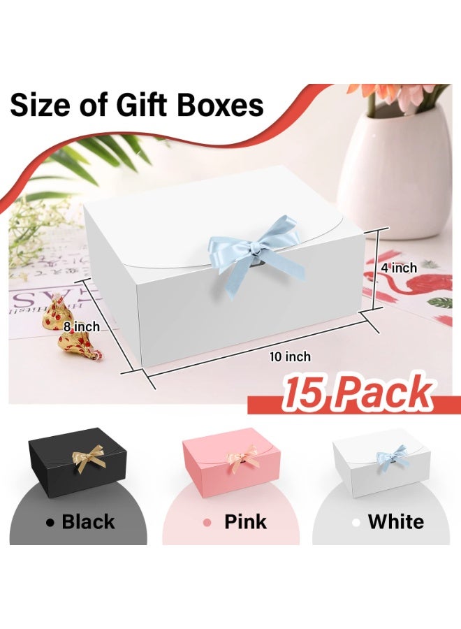 15 PCs Gift Boxes with Lids, White 10X8X4 Inch Gift Boxes, Bridesmaid Proposal Box with Ribbon, Kraft Paper Boxes for Wedding, Packaging, Present, Birthday, Christmas, Party - Image 2