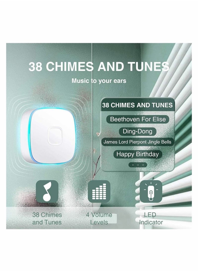 SYOSI - Wireless Doorbell, Waterproof Door Bell with 38 Melodies and Led Flash,1000-Foot Range, 4 Level Volume, 2 Remote Buttons and 1 Receiver - Image 1