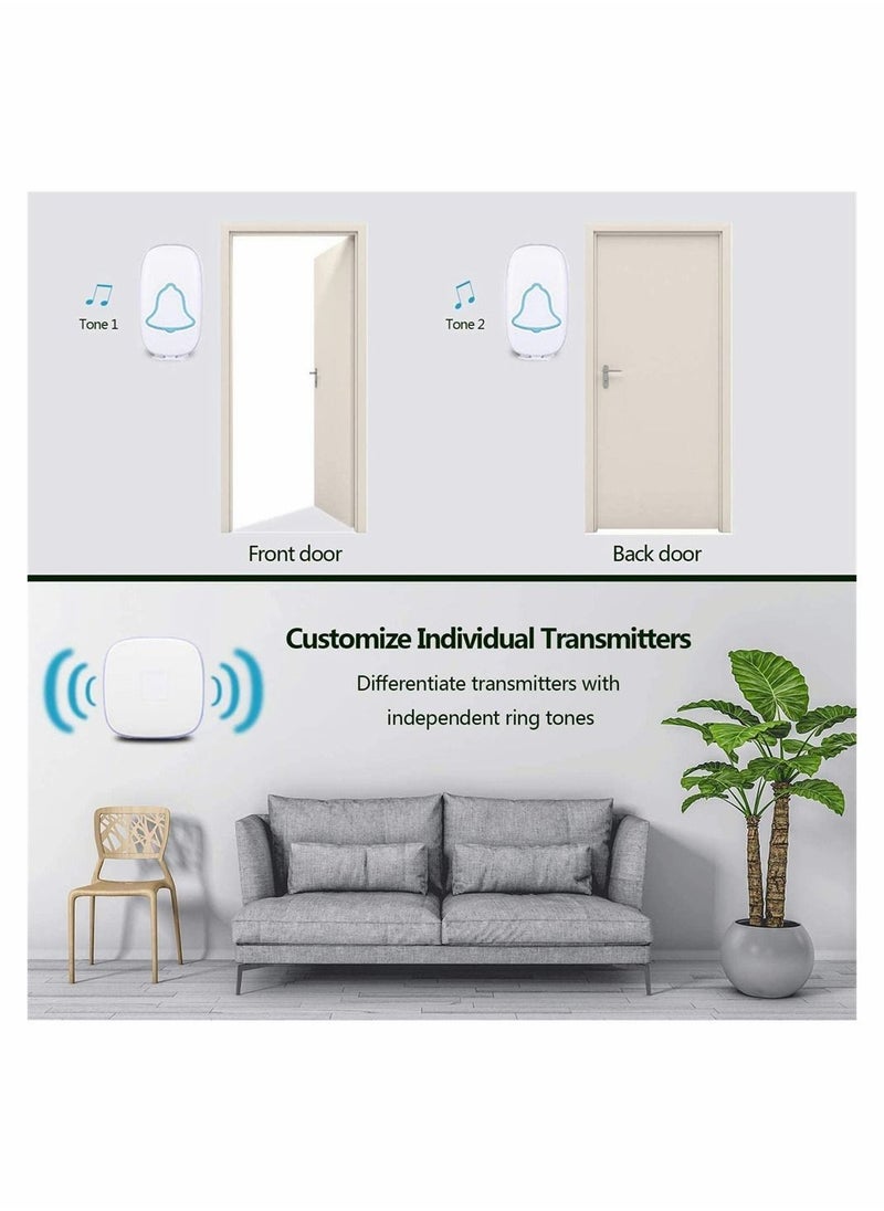 SYOSI - Wireless Doorbell, Waterproof Door Bell with 38 Melodies and Led Flash,1000-Foot Range, 4 Level Volume, 2 Remote Buttons and 1 Receiver - Image 1