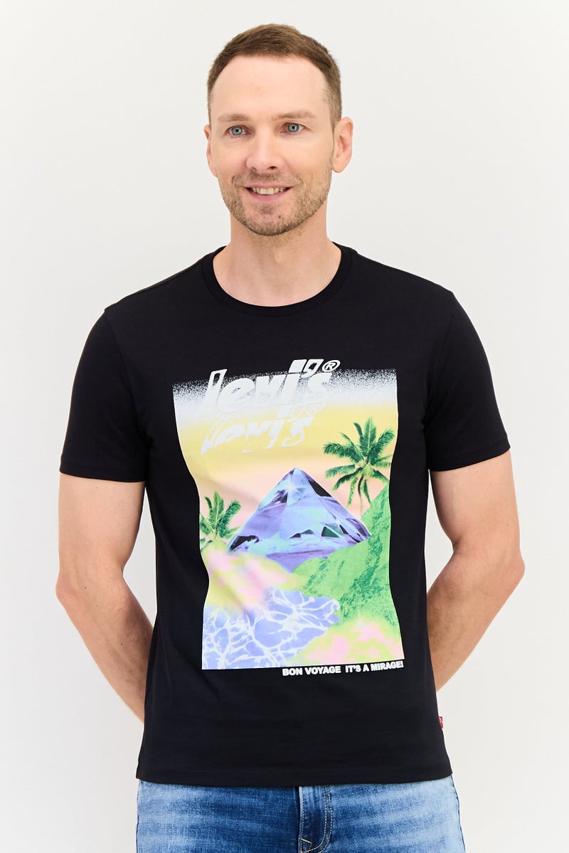 Levi's تي شيرت رجالي بأكمام قصيرة وياقة دائرية، مطبوع برسومات، أسود - Image 1