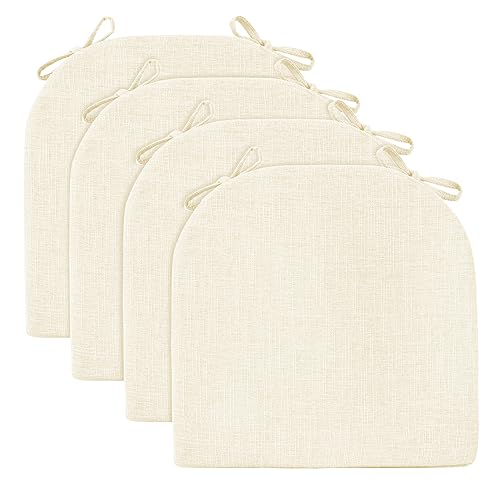 Wellsin Chair Cushions for Dining Chairs 4 Pack - Kitchen Chair Cushions with Ties and Non-Slip Backing - Dining Chair Pads 16"X16"X2", Beige - Image 2