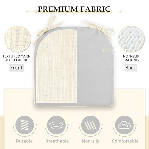 Wellsin Chair Cushions for Dining Chairs 4 Pack - Kitchen Chair Cushions with Ties and Non-Slip Backing - Dining Chair Pads 16"X16"X2", Beige - Image 4