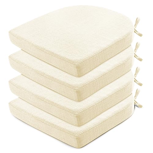 Wellsin Chair Cushions for Dining Chairs 4 Pack - Kitchen Chair Cushions with Ties and Non-Slip Backing - Dining Chair Pads 16"X16"X2", Beige - Image 1