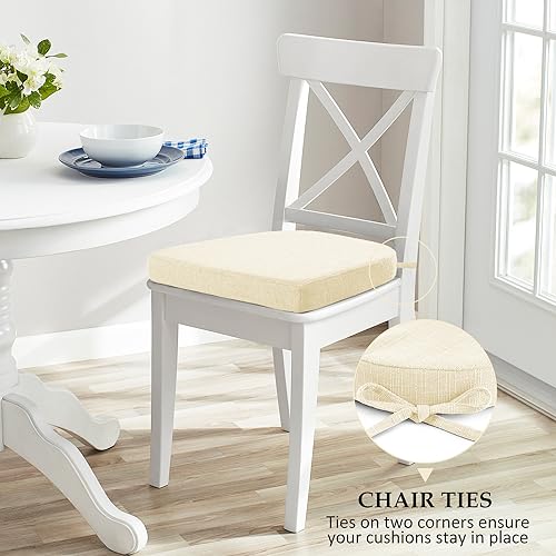 Wellsin Chair Cushions for Dining Chairs 4 Pack - Kitchen Chair Cushions with Ties and Non-Slip Backing - Dining Chair Pads 16"X16"X2", Beige - Image 5