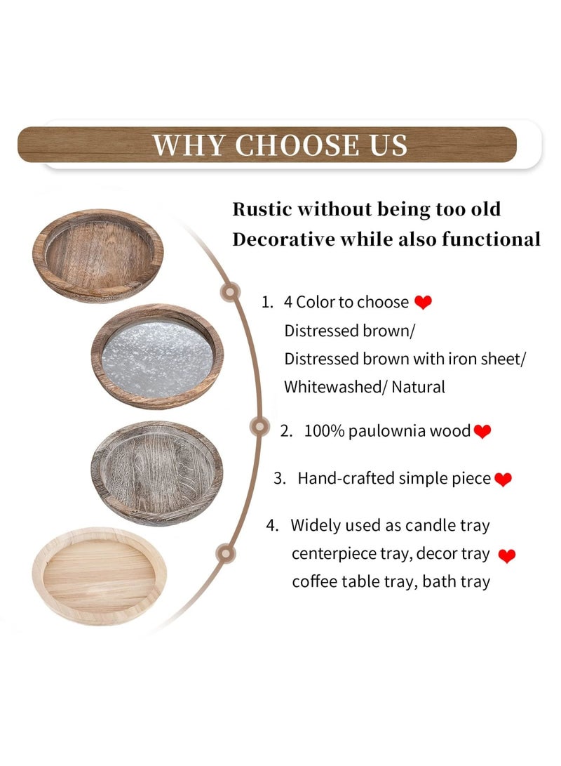 سيوسي Rustic Wooden Serving Tray - Round Wood Decorative Candle Holder, Candle Holder Tray Home Decor, Butler Farmhouse Ottoman Tray for Home Coffee Table - Lightweight and Durable(11.4 inch) - Image 5