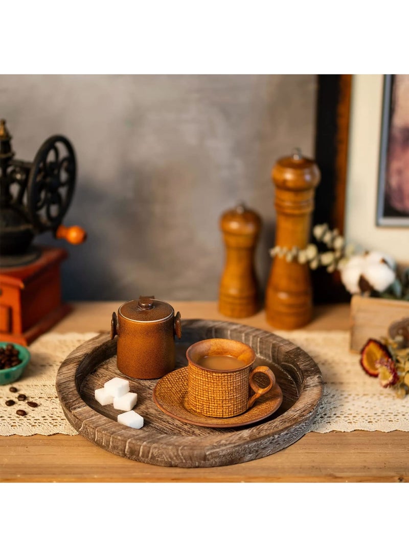 سيوسي Rustic Wooden Serving Tray - Round Wood Decorative Candle Holder, Candle Holder Tray Home Decor, Butler Farmhouse Ottoman Tray for Home Coffee Table - Lightweight and Durable(11.4 inch) - Image 2