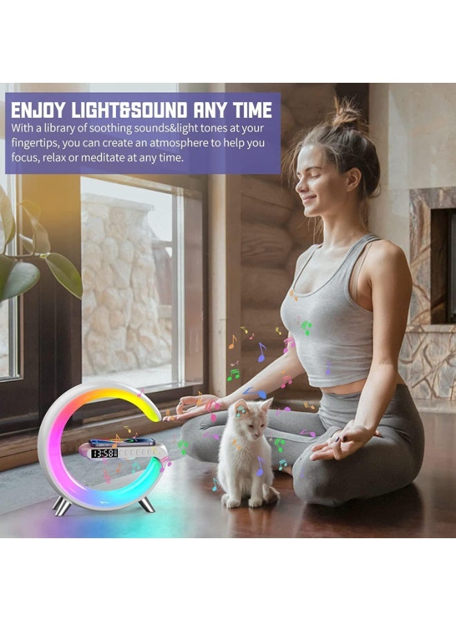 Smart Bluetooth Speaker with Wireless Phone Charger – RGB LED Night Light, Multifunctional Bedside Lamp & Charging Station, Touch Control, Alarm Clock, FM Radio, USB Port - Image 4