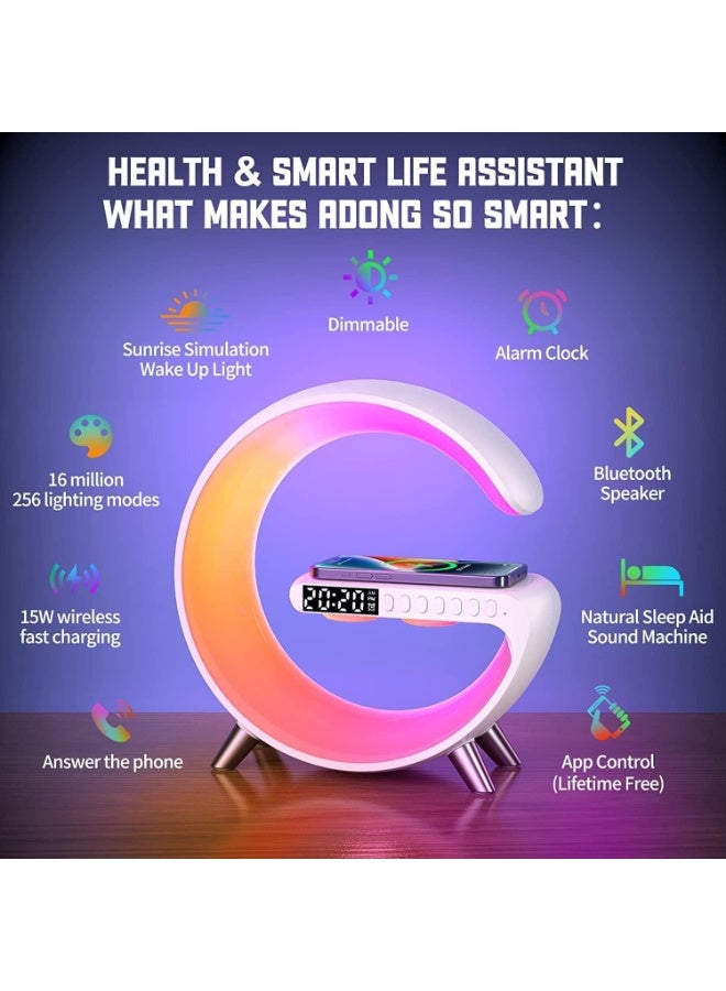 Smart Bluetooth Speaker with Wireless Phone Charger – RGB LED Night Light, Multifunctional Bedside Lamp & Charging Station, Touch Control, Alarm Clock, FM Radio, USB Port - Image 3