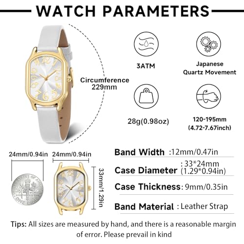 Asan Ge Women's Leather Strap Watch, Dainty Waterproof Square Watch, Vintage Watches for Small Wrists with Seconds and Numbers Dial, Easy to Read, for Everyday Style and Gift - Image 3
