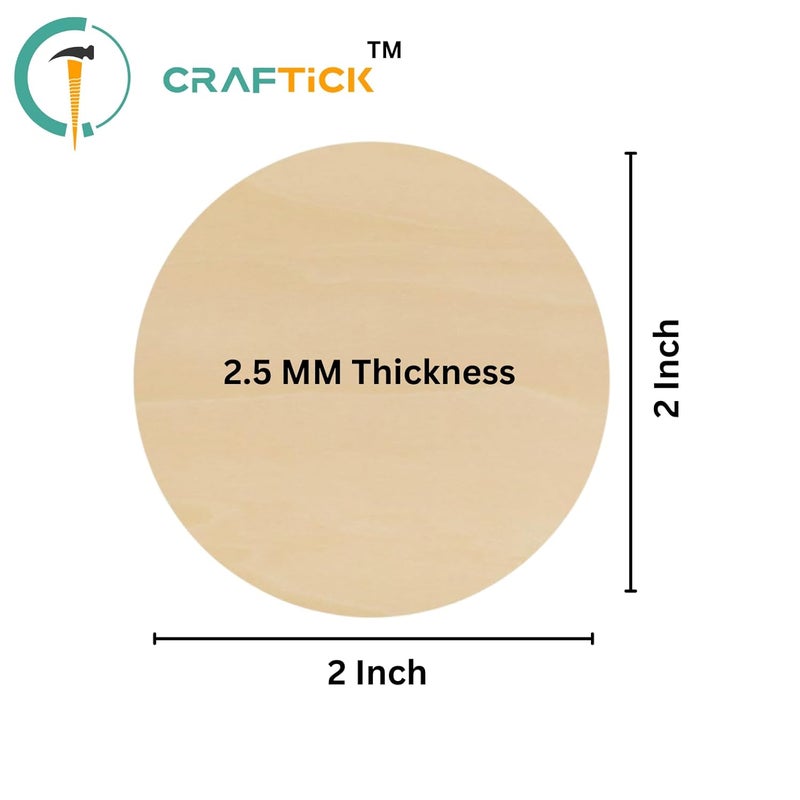 CRAFTICK قاعدة MDF دائرية بسيطة 2 بوصة للاعمال الفنية والحرفية | مجموعة من 50 | سمك 2.8 مم | دائرة خشبية غير مطلية ممتازة للرسم، ديكور الجدران، فن ليبان - Image 2