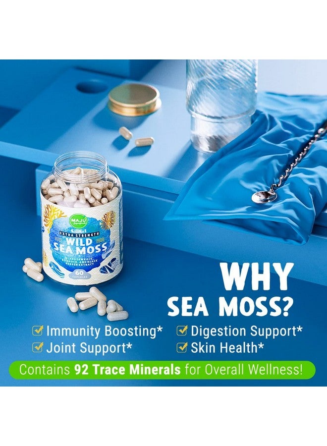 Maju Superfoods MAJU 4-in-1 Organic Sea Moss Capsules, Wild Chondrus Crispus, Seamoss w/Bladderwrack + Burdock Root, Stronger Than Gel, Irish, Sebi Inspired Raw Powder in Pills, 500 mg Capsule (60 ct) - Image 2