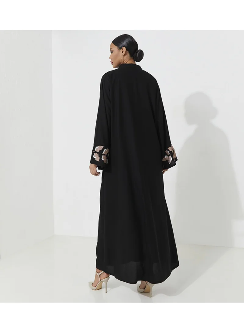 Rosette Abaya Embellished Abaya With Embroidery Wide sleeves