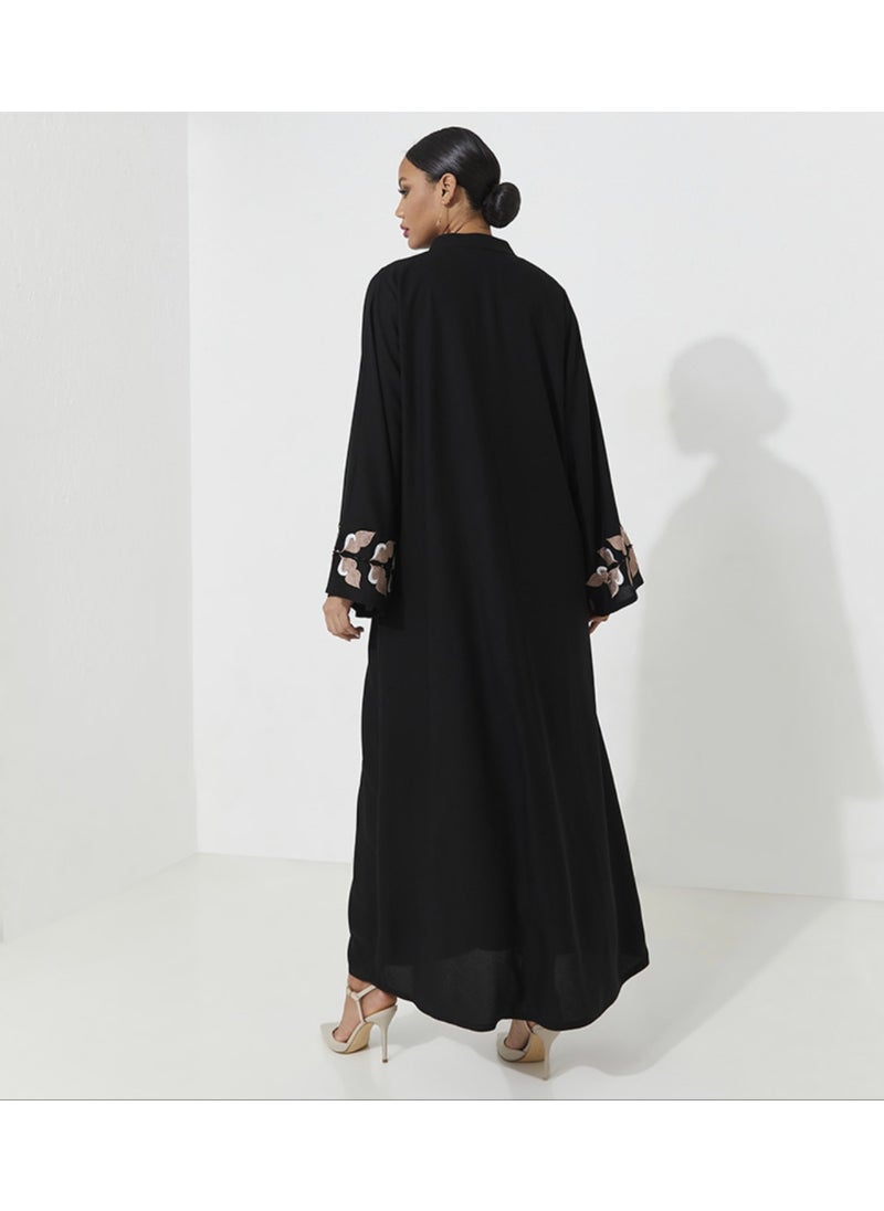 Rosette Abaya Embellished Abaya With Embroidery Wide sleeves  - Image 3