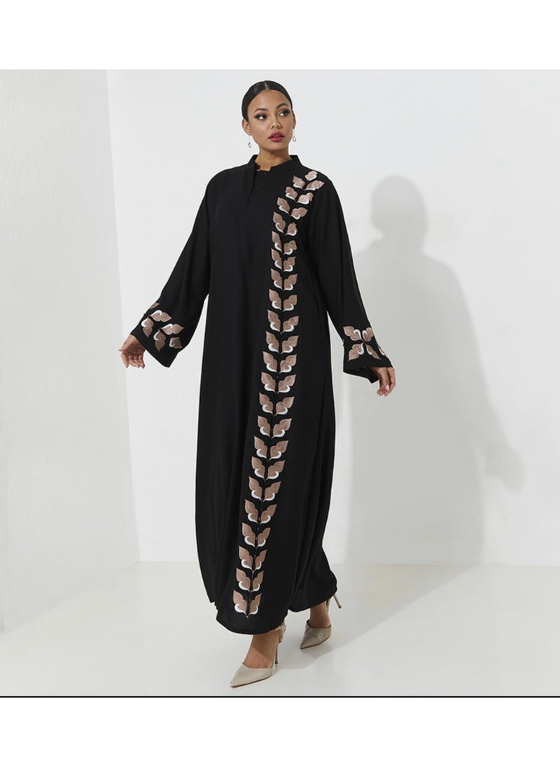 Rosette Abaya Embellished Abaya With Embroidery Wide sleeves  - Image 1