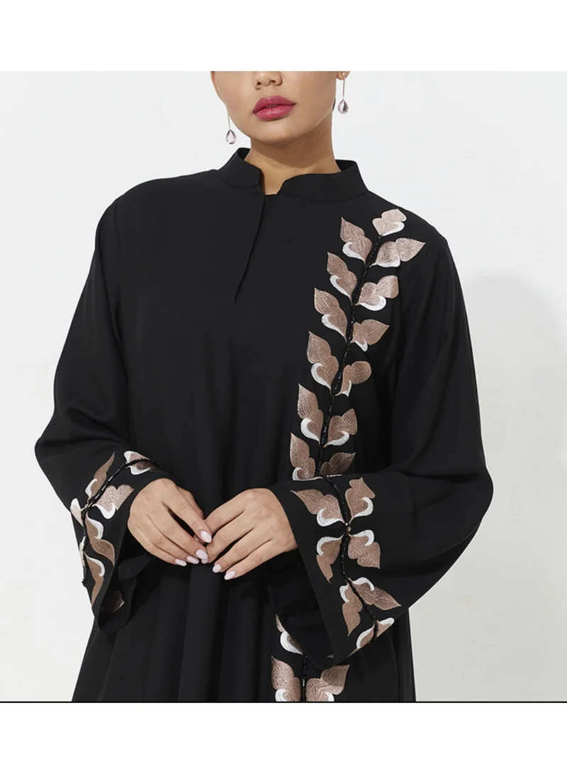 Rosette Abaya Embellished Abaya With Embroidery Wide sleeves