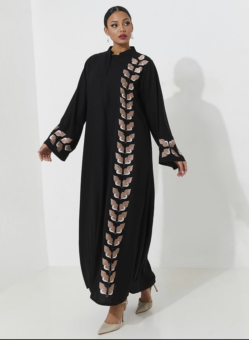 روزيت عباية عباية مزينة بالتطريز وأكمام واسعة - Image 1