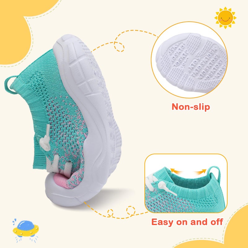 LeIsfIt Toddler Barefoot Shoes Girls Boys Lightweight Sneakers Kids Tennis Shoes Slip on Shoes Pink Green Size 6 - Image 4