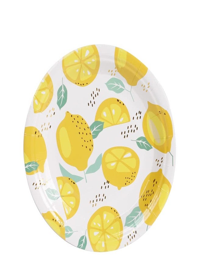 Geeklife Gold Lemon Paper Party Plates, 7 inch Decorative Floral Fruit Foil Disposable Dessert Plates Bulk, 20pcs - Image 1