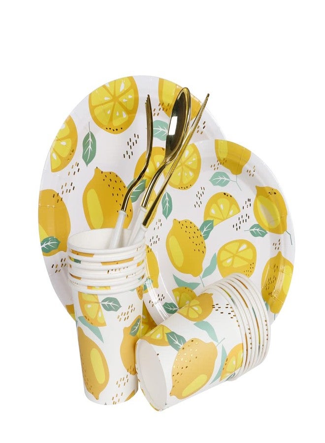 Geeklife Gold Lemon Paper Party Plates, 7 inch Decorative Floral Fruit Foil Disposable Dessert Plates Bulk, 20pcs - Image 2
