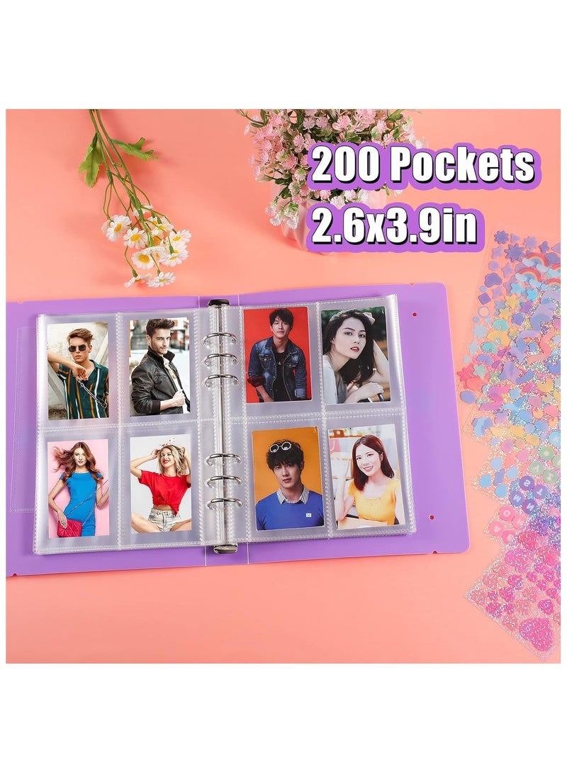 Photocard Binder Photocard Holder Book Sleeves Photocard Korean Stickers, A5 Binder Photocard Album 6 Ring Photocard Binder Card Protectors Pages, 200 Cards Darkorchid Colorful - Image 2