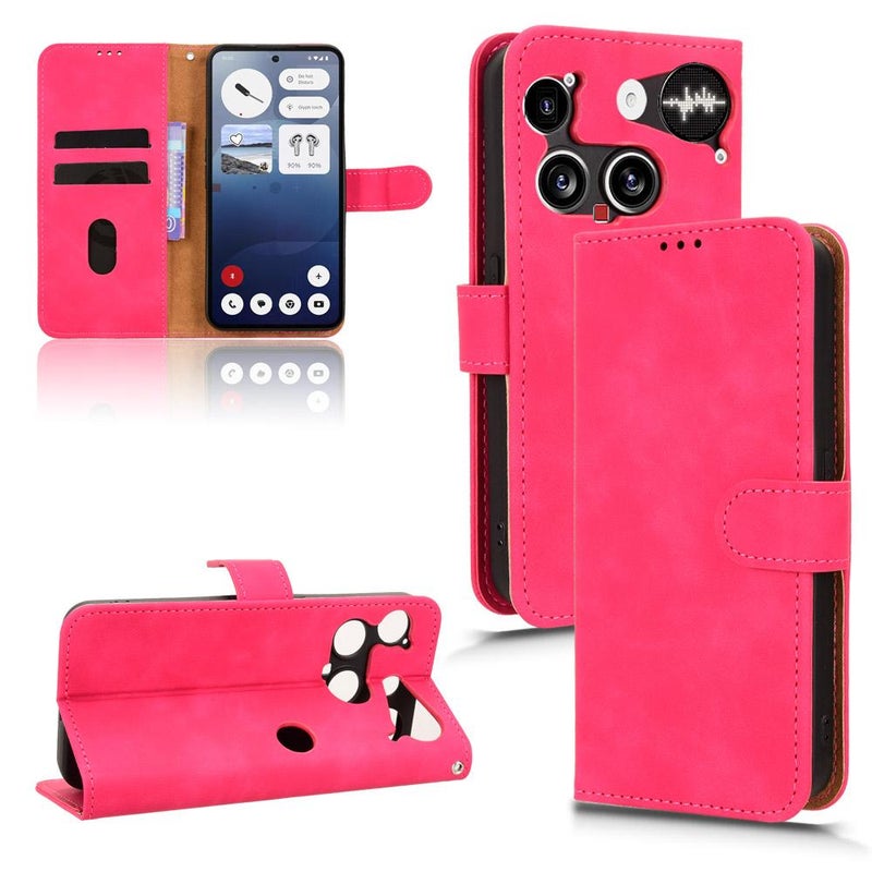 إيروريكس جراب هاتف جلدي مغناطيسي قابل للطي لهاتف For Nothing Phone 3 (أحمر وردي) - Image 1