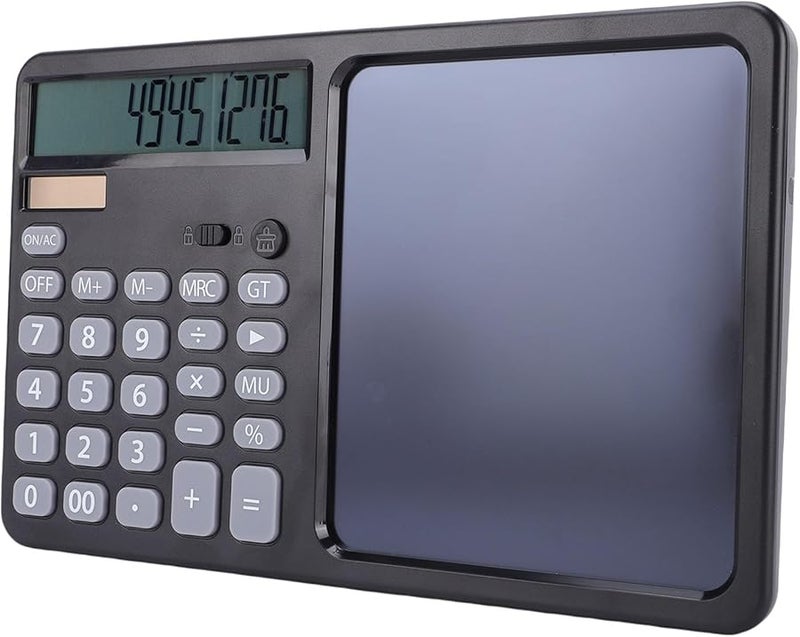 Black Calculator with Notepad 7 Inch Writing Pad Solar Dual Power 12 Digit Large Display for Business School Home - Image 2