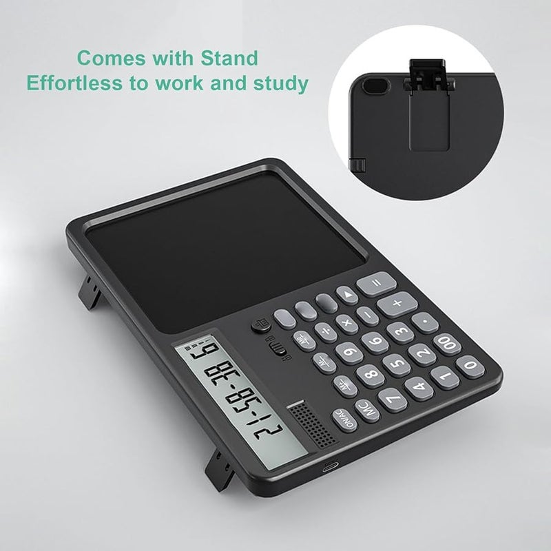 Black Calculator with Notepad 7 Inch Writing Pad Solar Dual Power 12 Digit Large Display for Business School Home - Image 3