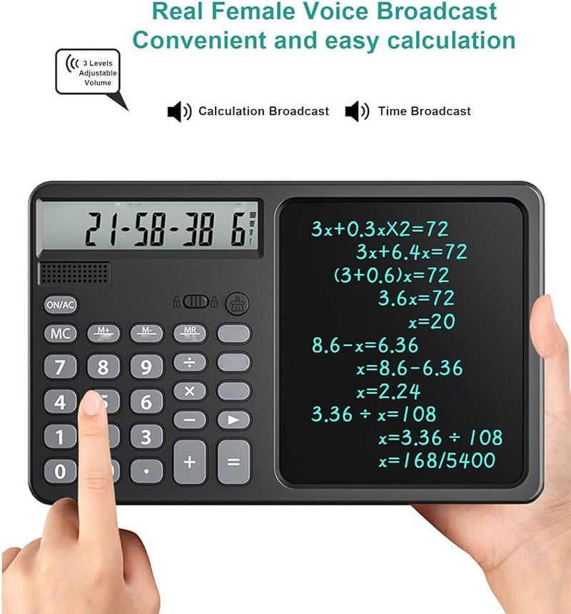 Black Calculator with Notepad 7 Inch Writing Pad Solar Dual Power 12 Digit Large Display for Business School Home - Image 5