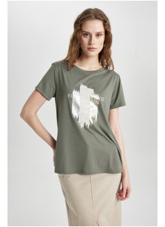 Woman Relax Fit Crew Neck Knitted Short Sleeve T-Shirt