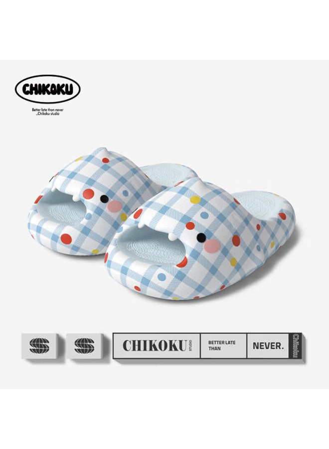 Chikoku Cute Little Shark Plaid Slippers Women Outdoor Home Thick Sole Non-slip Couple Shark Sandals Men - Image 5