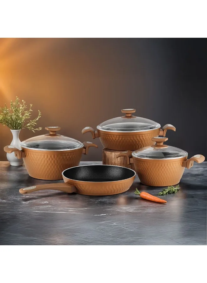 DANUBE HOME Lines 7-Piece Kristal Cookware Set – Titanium Teflon Coating, PFOA-Free Nonstick Cookware – Durable, Heat-Resistant Pots & Pans for Kitchen, Cooking & Frying - Copper