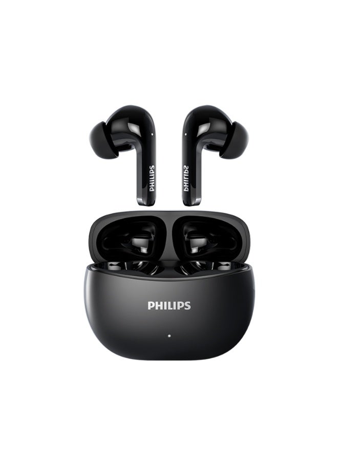 Philips Earbuds, Bluetooth Earbuds, BT Headphone, Open Ear Ring True Open Ear Headphones, True Wireless Earbuds – Bluetooth, In-Ear Headphones with DNS Call Noise Reduction, 28H Playtime, 10mm Bass Driver, 360° Spatial Sound, IPX4 Sweatproof for Sports, Work, Travel & iPhone/Android (TAT1320) Black - Image 1