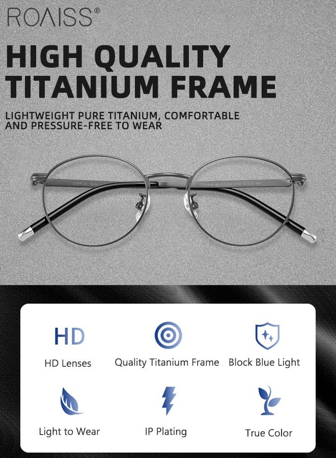 roaiss Blue Light Blocking Glasses Blue Light Filter Computer Reading Gaming TV Phones Round Eyeglasses with Titanium Frame Fashion Anti-glare Eyewear for Men Women Silver Gray 50mm  - Image 3