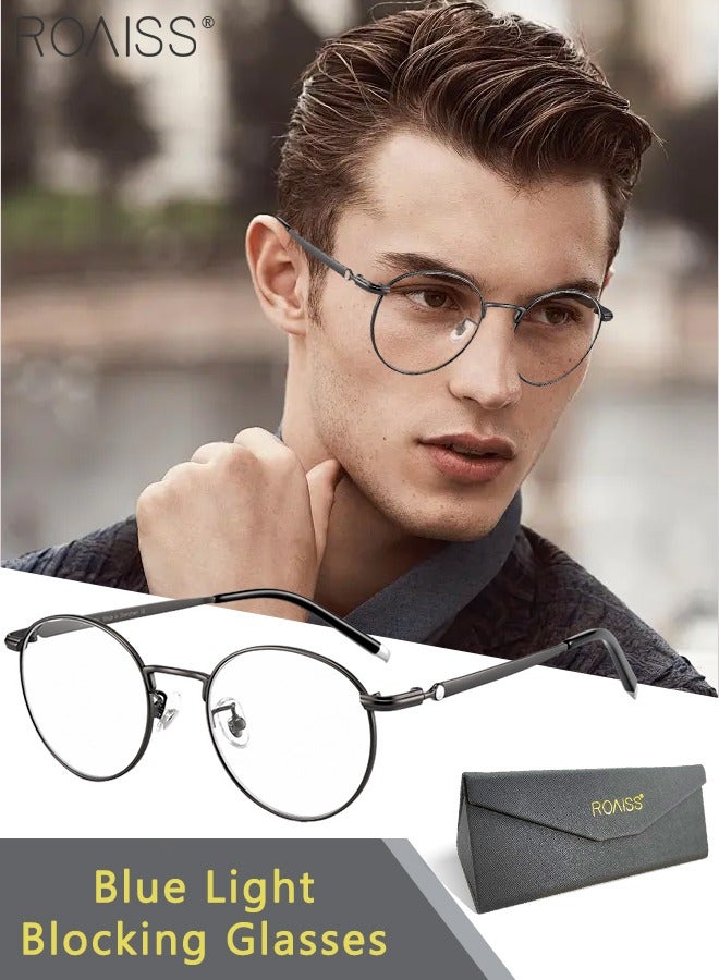 roaiss Blue Light Blocking Glasses Blue Light Filter Computer Reading Gaming TV Phones Round Eyeglasses with Titanium Frame Fashion Anti-glare Eyewear for Men Women Silver Gray 50mm  - Image 1