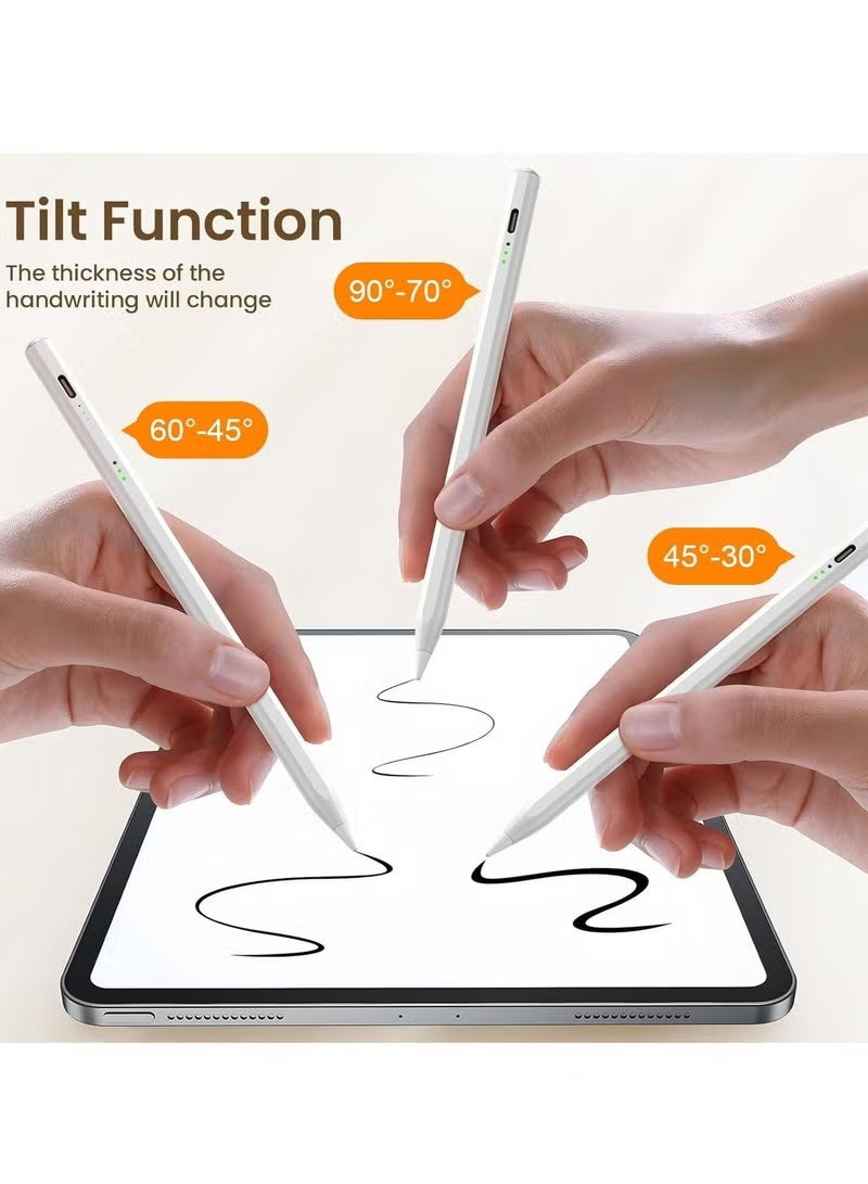 MUMO Stylus Pen for iPad(2018-2025)-13 Mins Fast Charge with Tilt Sensitivity & Palm Rejection for iPad 11/10/9/8/7/6th Gen, Air 7/6/5/4/3/M3/M2, Pro 13"/12.9"/11"/M4, Mini 7/6/5th, White - Image 5