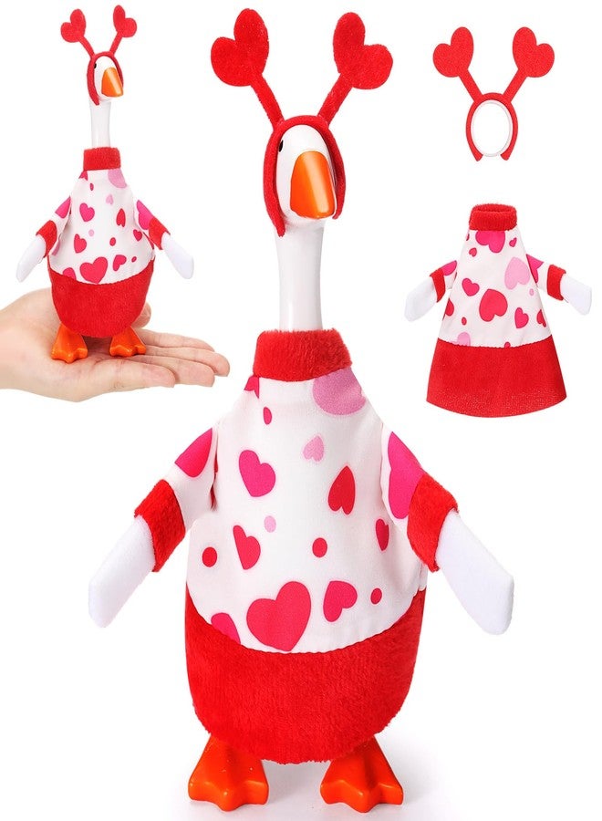 Simlakey 1 Set Valentines Day 7 Inch Mini Desk Goose Outfits Romantic Dress and Bow Hat Desk Goose Costume for Duck Statue Decor (Heart Hat) - Image 1