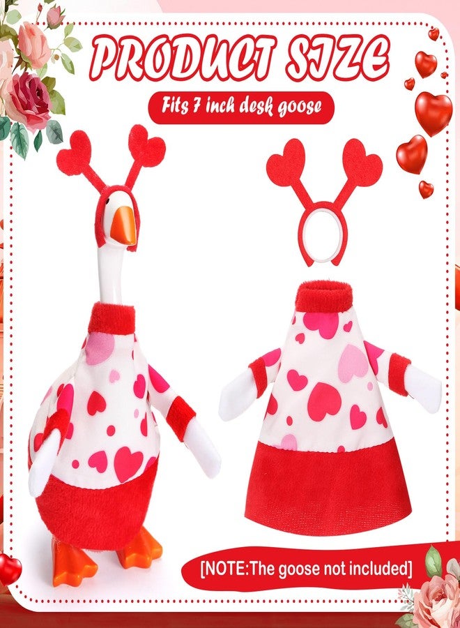 Simlakey 1 Set Valentines Day 7 Inch Mini Desk Goose Outfits Romantic Dress and Bow Hat Desk Goose Costume for Duck Statue Decor (Heart Hat) - Image 2