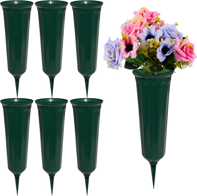OTDCGI Memorial Floral Vases, Cemetery Vase, Headstones Flower Holder, Grave Cone Vase, Flower Pots for Outdoor Plants, Decorative Plastic Containers (Set of 6, Green) - Image 1