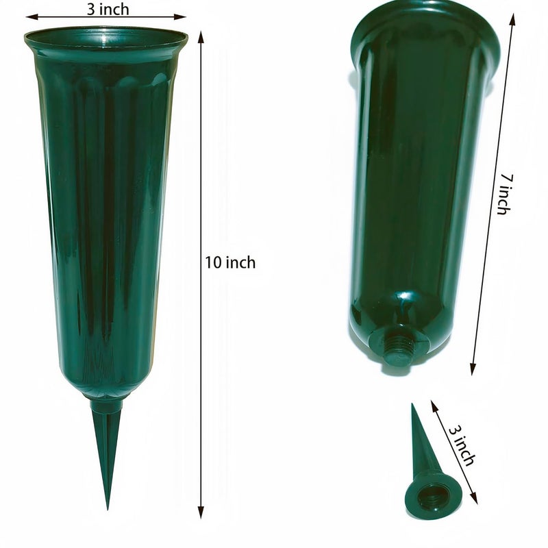 OTDCGI Memorial Floral Vases, Cemetery Vase, Headstones Flower Holder, Grave Cone Vase, Flower Pots for Outdoor Plants, Decorative Plastic Containers (Set of 6, Green) - Image 2