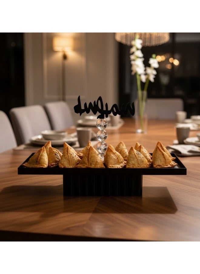 Ramadan serving plate, stainless steel, with crystal design, large size, black color (samosa) - Image 2