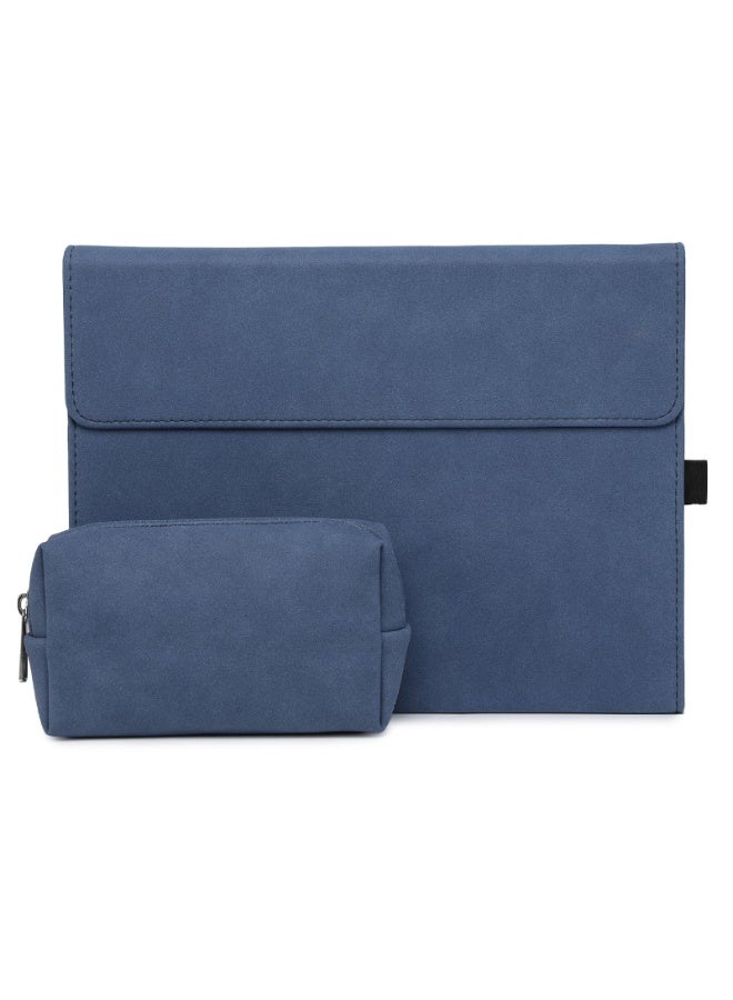 اكسيسن 2 قطعة/مجموعة حقيبة جلدية لحمل الكمبيوتر المحمول لأجهزة Microsoft Surface Pro 11/10/9، غطاء واقي، حامل متعدد الزوايا مع حامل أقلام، حقيبة تخزين الطاقة، حقيبة مقاومة للصدمات والسقوط (أزرق) - Image 1