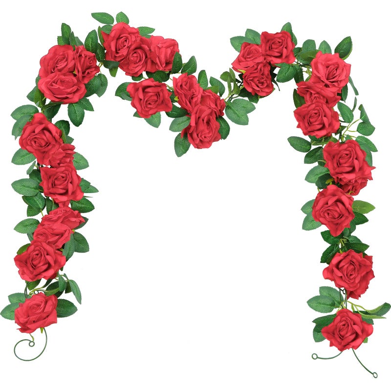 SHACOS 3pcs 197Ft Artificial Flower Garland Fake Rose Vines Hanging Rose Garland for Wedding Arch Party Home Garden Wall Red